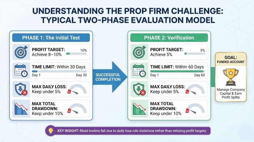 understanding the prop firm challenge typical two phase challenge model