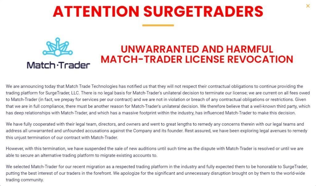 Match Trader Revokes License for SurgeTrader