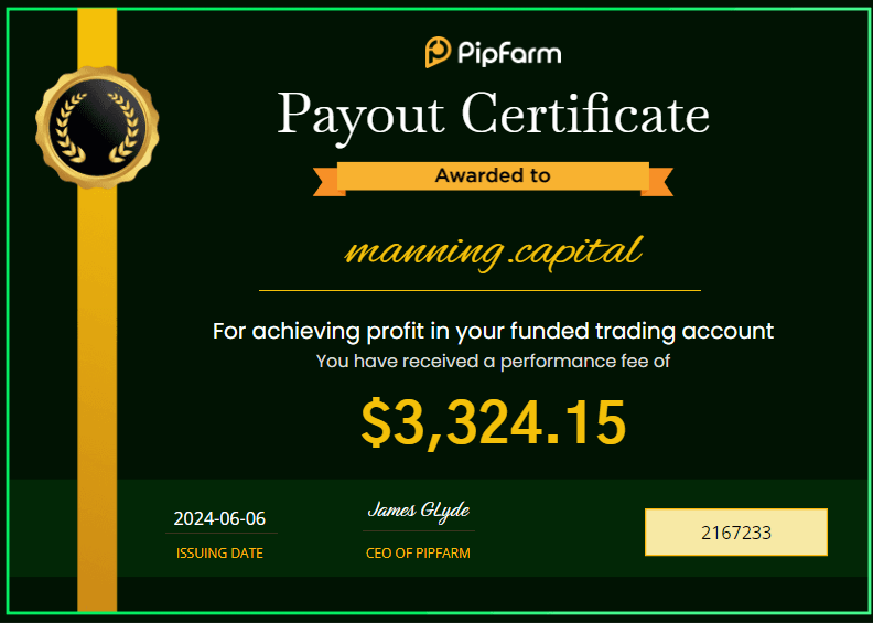 pipfarm payout certificate