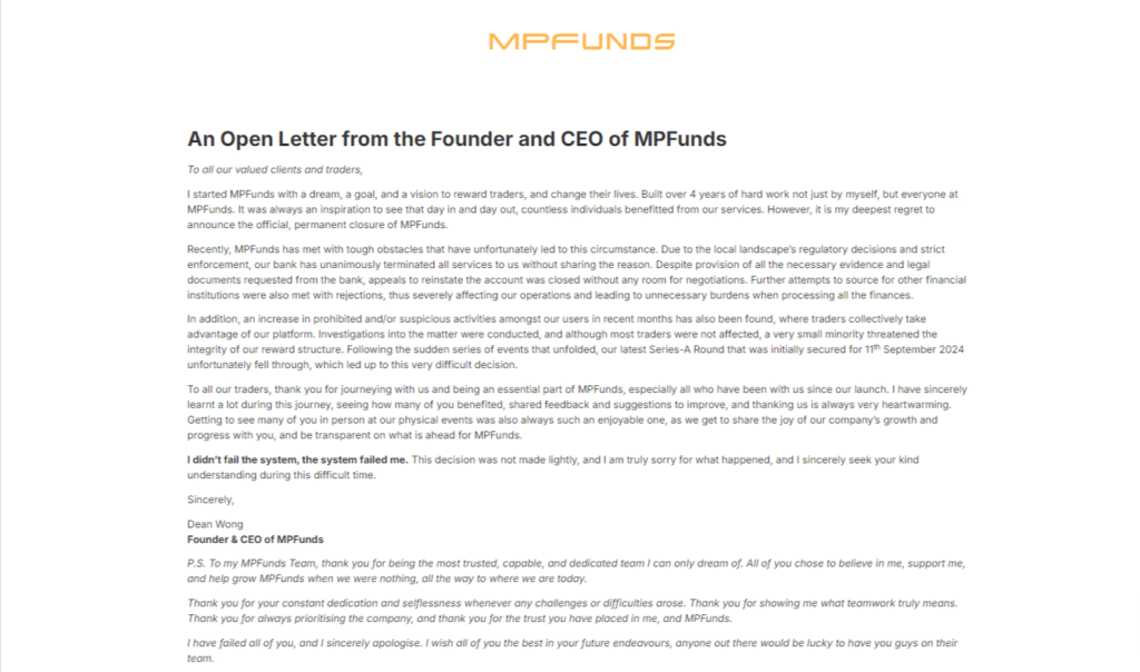 mpfunds shut down