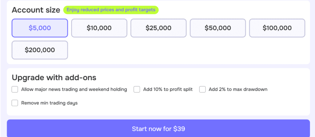 instant funding 5K account price